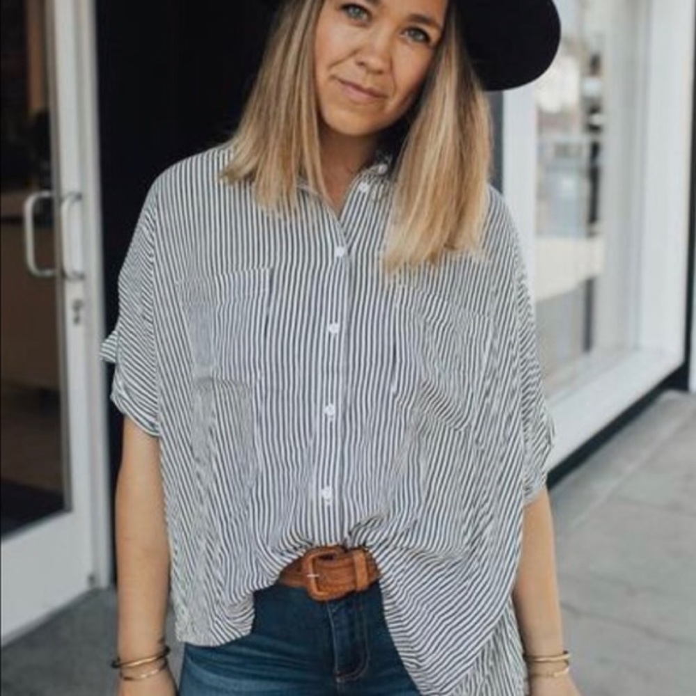 Black and white striped blouse